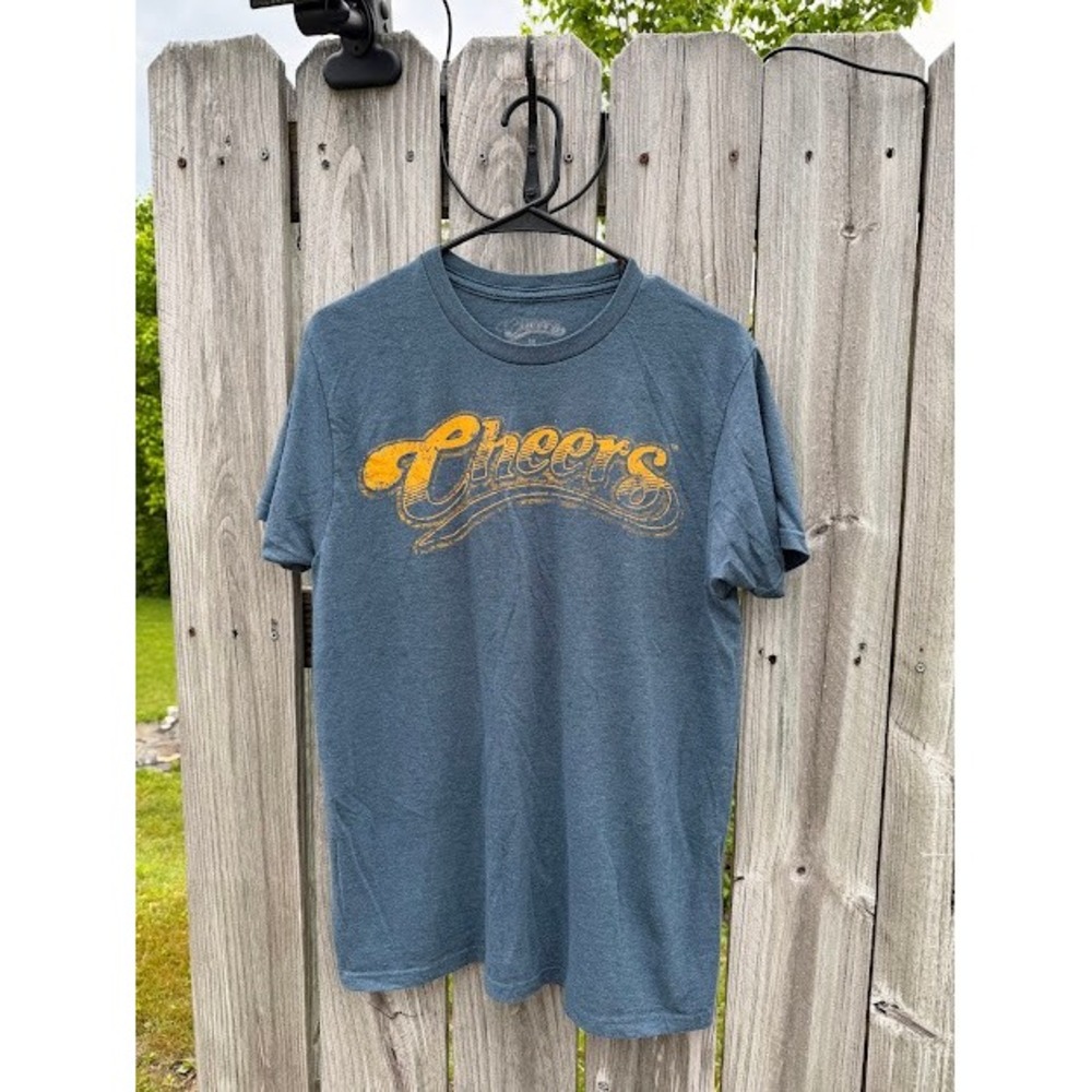 Cheers TV Show Graphic Tee Mens Medium Heather Blue Yellow Distressed Logo Shirt